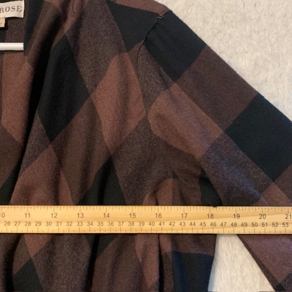 Knox Rose Brown Black Plaid Rollup Sleeve Asymmetrical Open Cardigan Size Medium - Picture 8 of 9